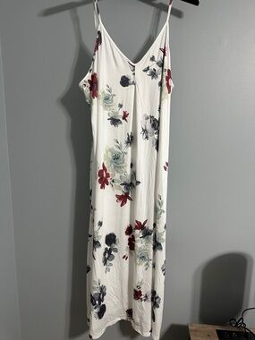 Size 4X White Floral Maxi Slip Dress with Red,Green & Gray Blooms